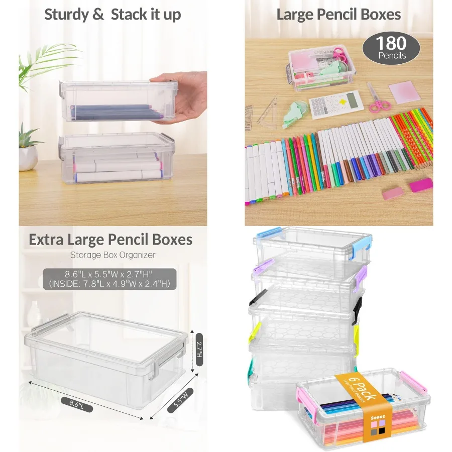 Sooez, 6-упаковка, очень большой пластиковый пенал, жесткий пенал, коробка для карандашей, объемный прозрачный органайзер для маркеров, пластиковые контейнеры с крышкой
Sooez, 6-упаковка, очень большой пластиковый пенал, жесткий пенал, коробка для карандашей, объемный прозрачный органайзер для маркеров, пластиковые контейнеры с крышкой