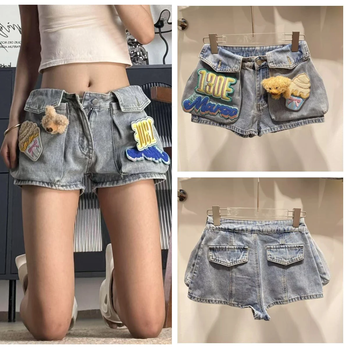 Kawaii Cartoon Letter Embroidery Denim Shorts Women Light Blue Jeans Plush Teddy Bear Cupcake Patch Hot Pants Y2K Streetwear
Kawaii Cartoon Letter Embroidery Denim Shorts Women Light Blue Jeans Plush Teddy Bear Cupcake Patch Hot Pants Y2K Streetwear