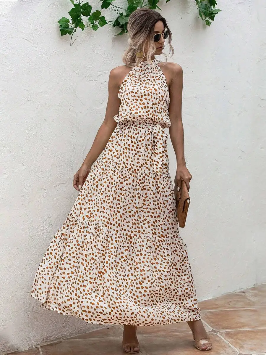 Allover Print Layered Hem Belted Halter Maxi Dress Beach Vacation Outfit Women
Allover Print Layered Hem Belted Halter Maxi Dress Beach Vacation Outfit Women