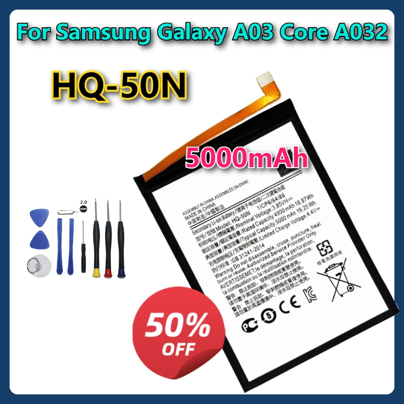 HQ-50N 5000 мАч Совершенно новый аккумулятор для мобильного телефона Samsung Galaxy A03 Core A032, аккумуляторы для мобильных телефонов + инструменты
HQ-50N 5000 мАч Совершенно новый аккумулятор для мобильного телефона Samsung Galaxy A03 Core A032, аккумуляторы для мобильных телефонов + инструменты