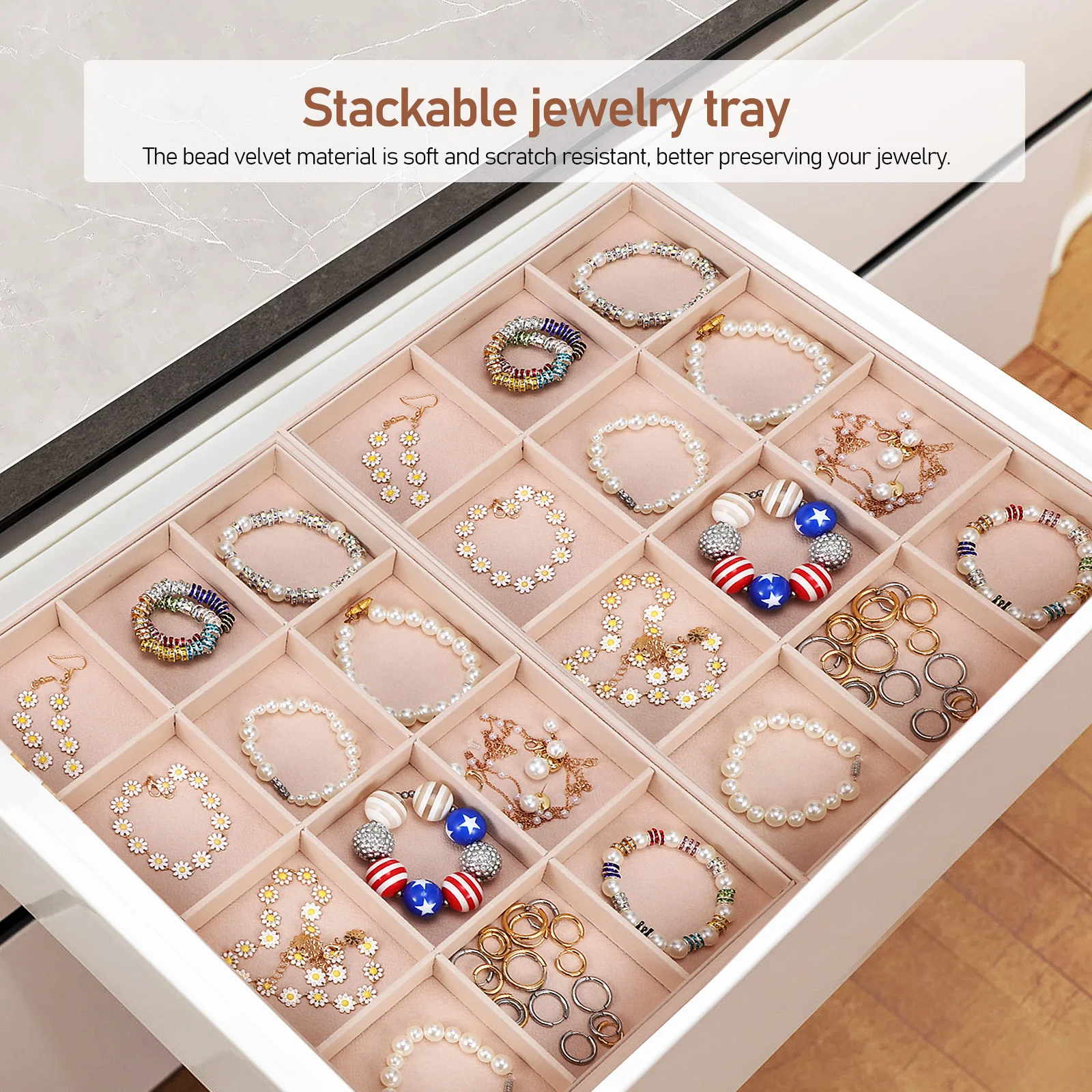 2Pcs Jewelry Organizer Tray Adjustable Compartments Soft Display Tray for Drawer Storage Organizer
2Pcs Jewelry Organizer Tray Adjustable Compartments Soft Display Tray for Drawer Storage Organizer
