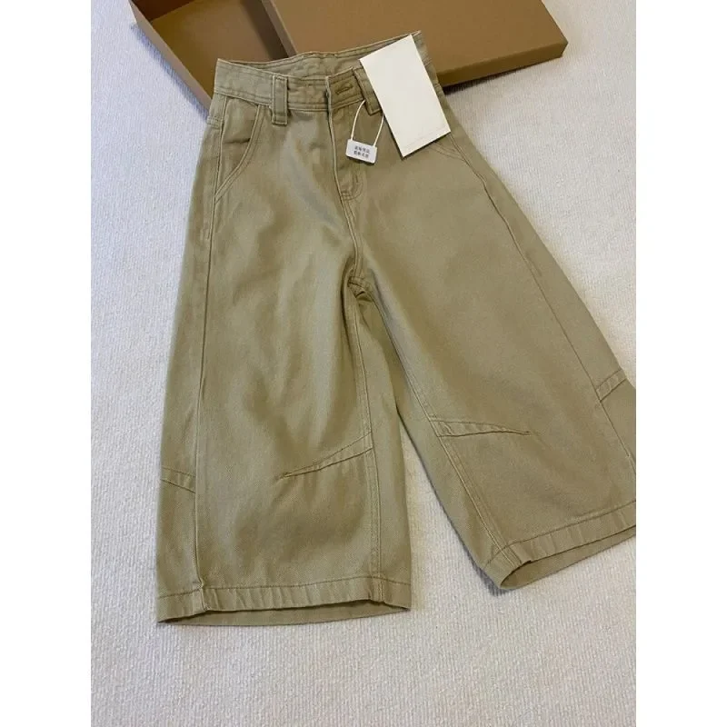 Khaki Denim Culottes Loose Straight-Leg Calf Length Pants for Summer
Khaki Denim Culottes Loose Straight-Leg Calf Length Pants for Summer