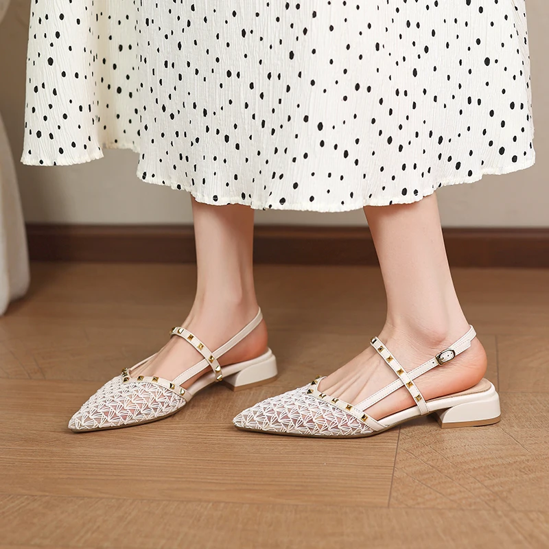 Genuine Leather Women's Sandals,Rivet Breathable Mesh Fabric Slingback Summer Party Women's Shoes
Genuine Leather Women's Sandals,Rivet Breathable Mesh Fabric Slingback Summer Party Women's Shoes