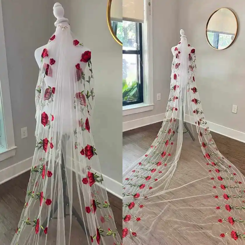 Romantic Floral Bridal Veils One Layer With Comb 3M Cathedral Length Bridal Veils Velo De Novia Customized
Romantic Floral Bridal Veils One Layer With Comb 3M Cathedral Length Bridal Veils Velo De Novia Customized