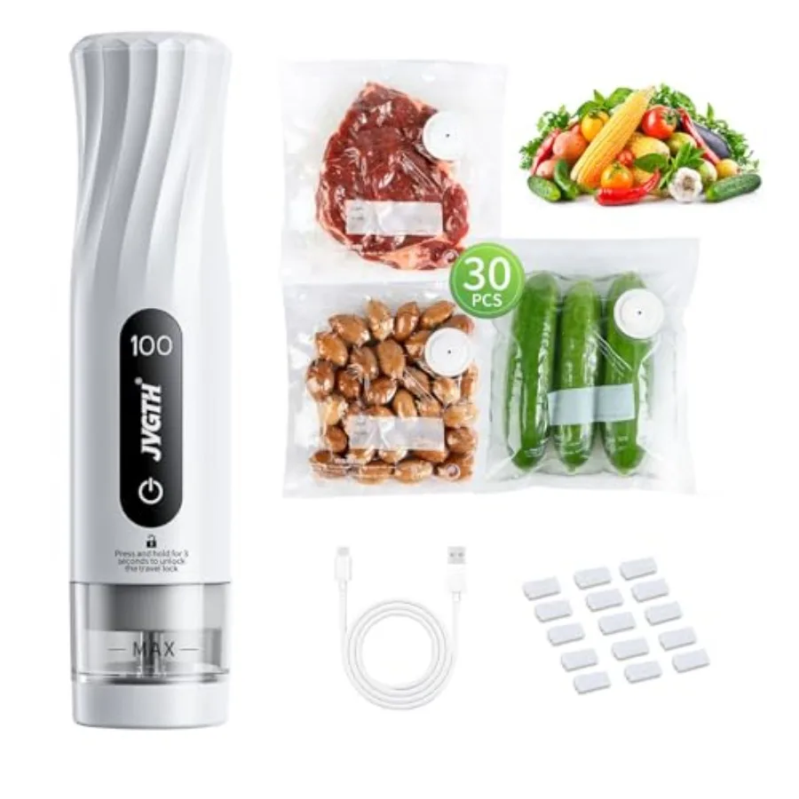 Handheld Vacuum Sealer for kitchen BBQ travel ABS plastic black 65kPa suction + 1800mAh battery + 30 reusable sous vide bags +
Handheld Vacuum Sealer for kitchen BBQ travel ABS plastic black 65kPa suction + 1800mAh battery + 30 reusable sous vide bags +