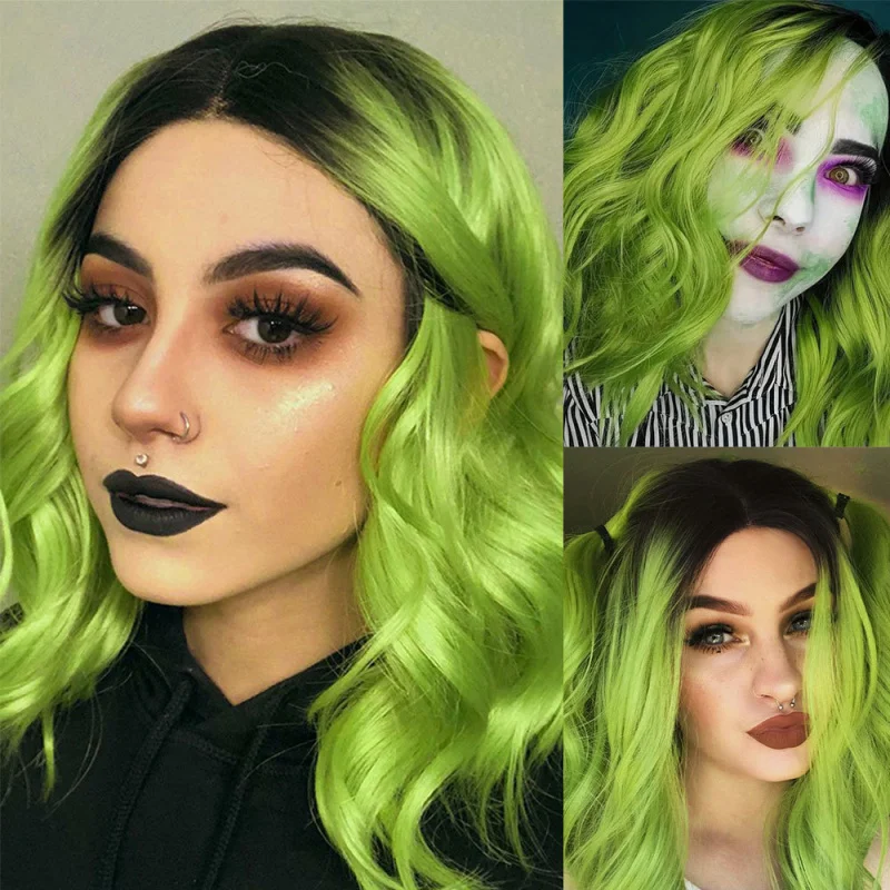 European American style wig, middle-parted, dyed black with a gradient to green yellow, long curly hair, fashionable and
European American style wig, middle-parted, dyed black with a gradient to green yellow, long curly hair, fashionable and