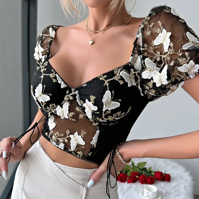 Euramerican Elegant Exquisite Flower Embroidery Summer Shirts All Match Sexy See-through Mesh Tank Tops Y2k Side Cross Strap Tee
Euramerican Elegant Exquisite Flower Embroidery Summer Shirts All Match Sexy See-through Mesh Tank Tops Y2k Side Cross Strap Tee