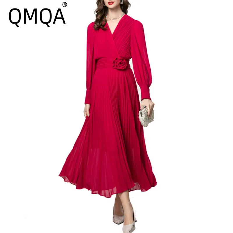 QMQA Fashion Women's Elegant Dress V-neck Three-dimensional Flower Lantern Long Sleeved Pleated Red Dresses 2025 Female QM493
QMQA Fashion Women's Elegant Dress V-neck Three-dimensional Flower Lantern Long Sleeved Pleated Red Dresses 2025 Female QM493