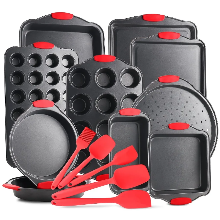 Nonstick Carbon Steel Bakeware Set - 15-Piece Baking Tray Set With Silicone Handles - Oven Safe Cookie Sheets, Baking Pans, Cak
Nonstick Carbon Steel Bakeware Set - 15-Piece Baking Tray Set With Silicone Handles - Oven Safe Cookie Sheets, Baking Pans, Cak