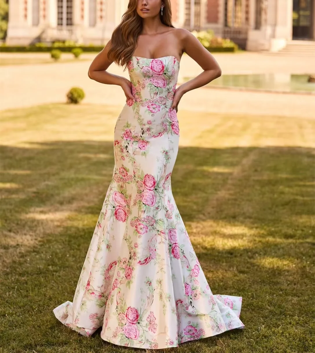 Flower Printed Mermaid Prom Dresses 2026 Lace Up Strapless Formal Evening Gowns Customized vestidos de fiesta elegantes
Flower Printed Mermaid Prom Dresses 2026 Lace Up Strapless Formal Evening Gowns Customized vestidos de fiesta elegantes