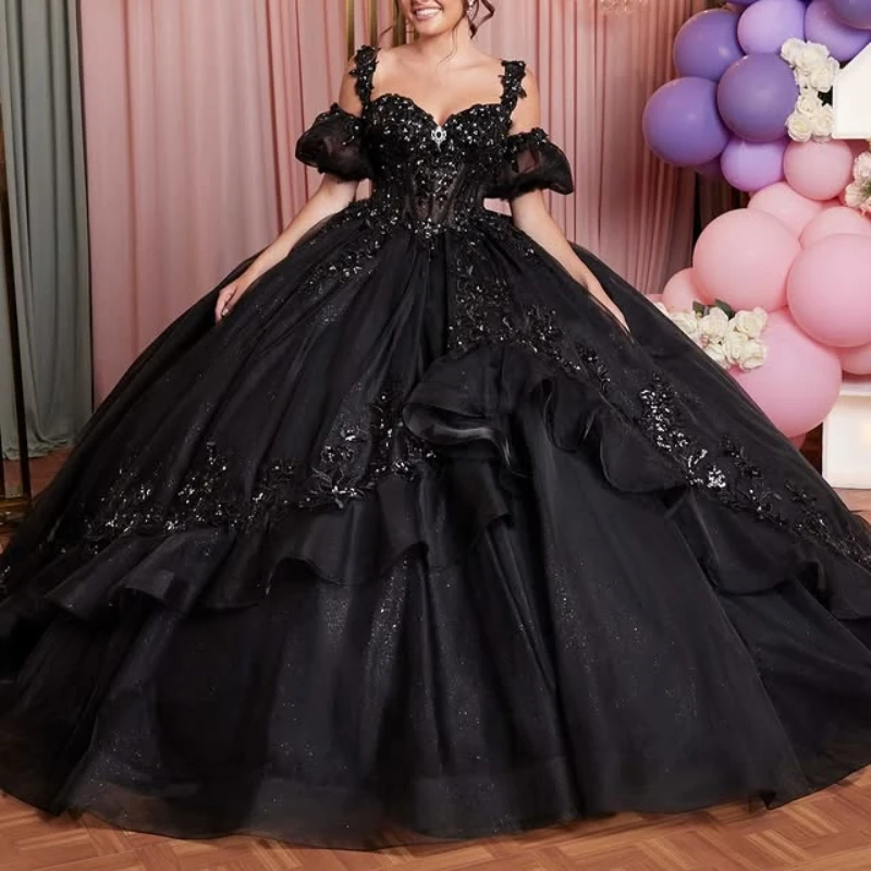 Black Shiny Quinceanera Dresses Off Shoulder Vestidos De 15 Años Sequin Applique Lace Beads Bow Tull Formal Birthday Party Sweet
Black Shiny Quinceanera Dresses Off Shoulder Vestidos De 15 Años Sequin Applique Lace Beads Bow Tull Formal Birthday Party Sweet