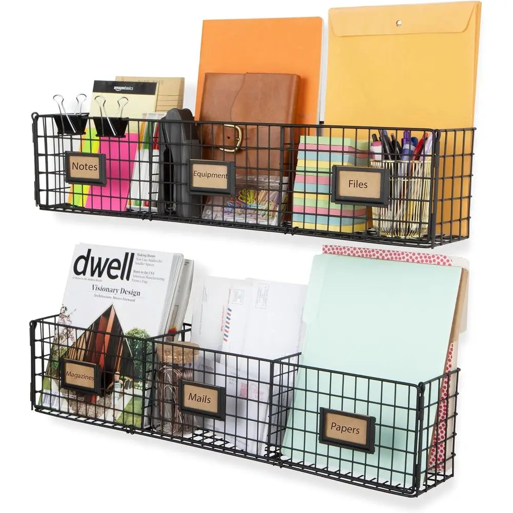 3-Section Wall-Mounted Wire Basket Organizer with Magazine Holder, Black
3-Section Wall-Mounted Wire Basket Organizer with Magazine Holder, Black