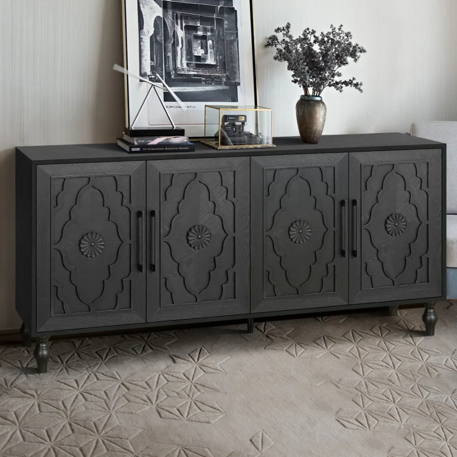 Carved Flower Door Large Storage Cabinet With Metal Handle Suitable For Living Room Kitchen Entryway BLACK
Carved Flower Door Large Storage Cabinet With Metal Handle Suitable For Living Room Kitchen Entryway BLACK
