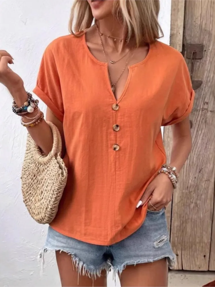Summer New Arrival Breathable Top Fashion Solid Color Button Down V-neck Elegant Shirt Casual Comfortable Lady Office Tops
Summer New Arrival Breathable Top Fashion Solid Color Button Down V-neck Elegant Shirt Casual Comfortable Lady Office Tops
