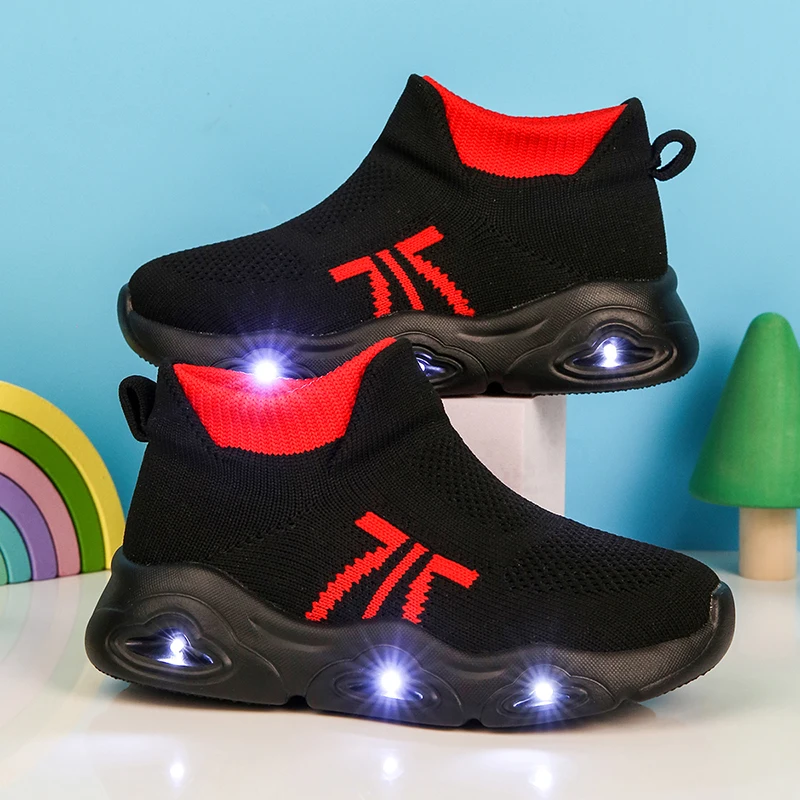 Children's high top socks sports shoes, solid color knitted sleeves, breathable and luminous outdoor walking sports shoes
Children's high top socks sports shoes, solid color knitted sleeves, breathable and luminous outdoor walking sports shoes