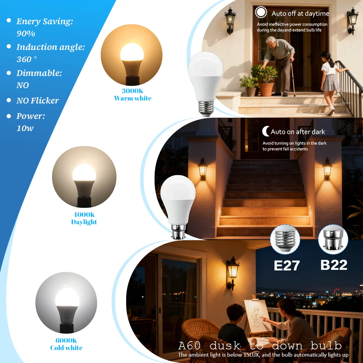 10 шт., датчик включения и выключения, светодиодная лампочка E27 B22, управление освещением 10 Вт AC85-265V, дневной ночник, патио, крыльцо, умная лампа для сада
10 шт., датчик включения и выключения, светодиодная лампочка E27 B22, управление освещением 10 Вт AC85-265V, дневной ночник, патио, крыльцо, умная лампа для сада