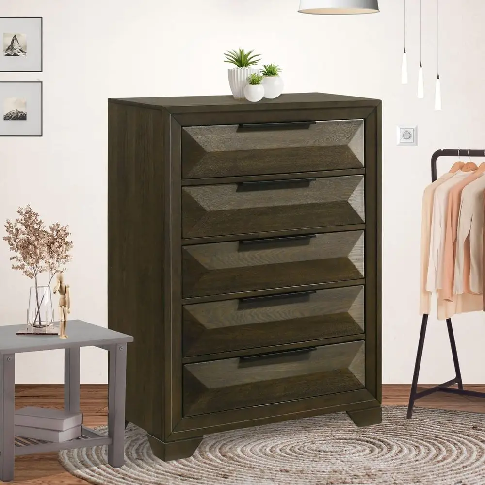 ern Wooden Chest Drer with 5 Ders in Walnut inish - Spacious and Durable Storage with Geometric ront Design Ideal or or Bedroom,
ern Wooden Chest Drer with 5 Ders in Walnut inish - Spacious and Durable Storage with Geometric ront Design Ideal or or Bedroom,
