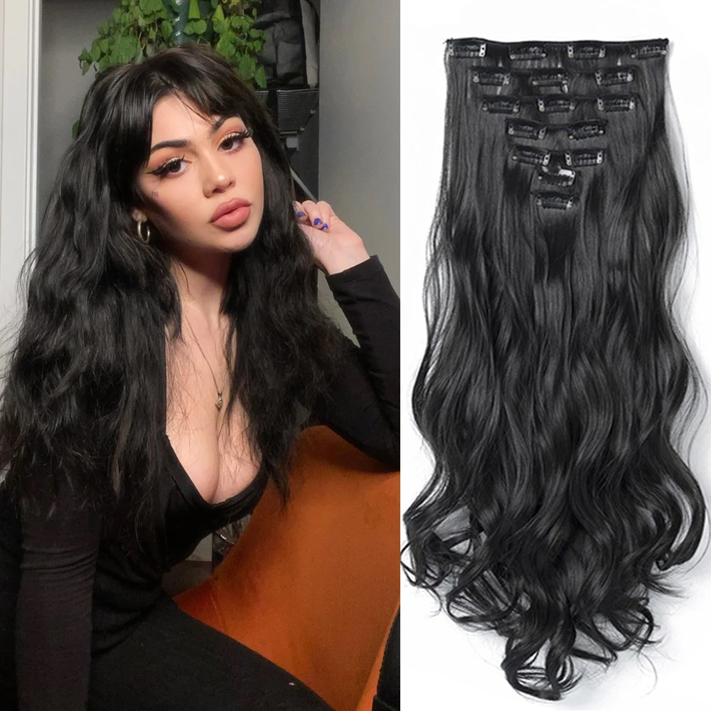 Synthetic 16 Clips In Hair Extensions 7Pcs/Set Long Wavy Hairstyles 24Inch 140G Clip In Heat Resistant Black Hairpiece
Synthetic 16 Clips In Hair Extensions 7Pcs/Set Long Wavy Hairstyles 24Inch 140G Clip In Heat Resistant Black Hairpiece