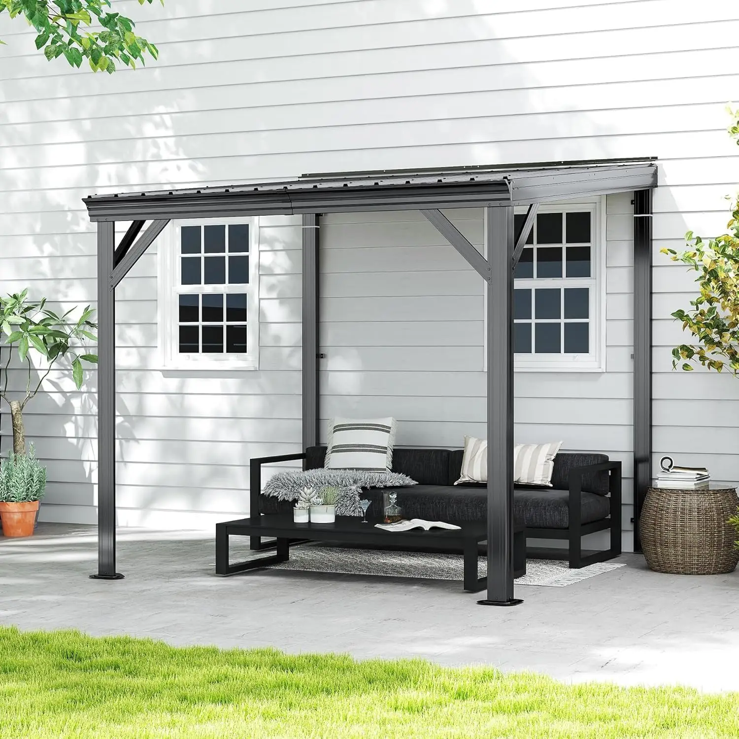 8'x8' Lean To Gazebo Hardtop, Expandable Wall Mounted Pergola with Gutters & Galvanized Steel Roof, 60MPH Wind Resistanc
8'x8' Lean To Gazebo Hardtop, Expandable Wall Mounted Pergola with Gutters & Galvanized Steel Roof, 60MPH Wind Resistanc