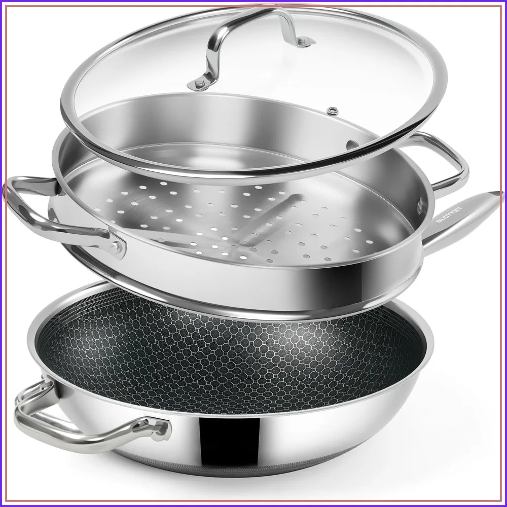 12-Inch Hybrid Wok with Steamer, Nonstick Stainless Steel, Stay-Cool Handle, PFOA-Free, Dishwasher & Oven Safe, Induction Compatible
12-Inch Hybrid Wok with Steamer, Nonstick Stainless Steel, Stay-Cool Handle, PFOA-Free, Dishwasher & Oven Safe, Induction Compatible