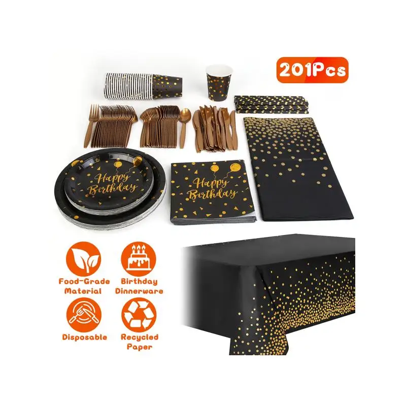 201 PCS Black Gold Birthday Party Supplies for 25 Guests Disposable Dinnerware Set with Paper Plates, 9 oz Cups, Straws,
201 PCS Black Gold Birthday Party Supplies for 25 Guests Disposable Dinnerware Set with Paper Plates, 9 oz Cups, Straws,