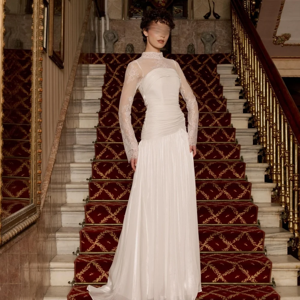 Customized Formal Wedding Party Dresses Lace High Collar A-line Long Dresses Evening Dress Modern Style Elegant
Customized Formal Wedding Party Dresses Lace High Collar A-line Long Dresses Evening Dress Modern Style Elegant