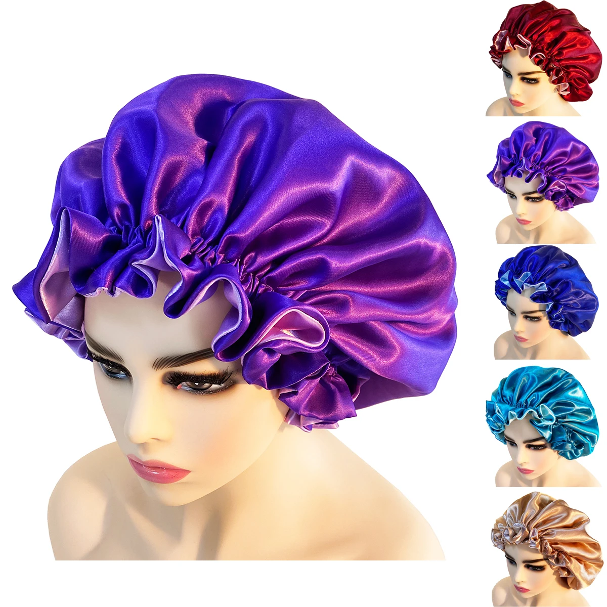 1PC New Women Solid Reversible Satin Bonnet For Curly Hair Cap Double Layer Sleep Cap Elastic Hair Cap Haircare Night Hat
1PC New Women Solid Reversible Satin Bonnet For Curly Hair Cap Double Layer Sleep Cap Elastic Hair Cap Haircare Night Hat