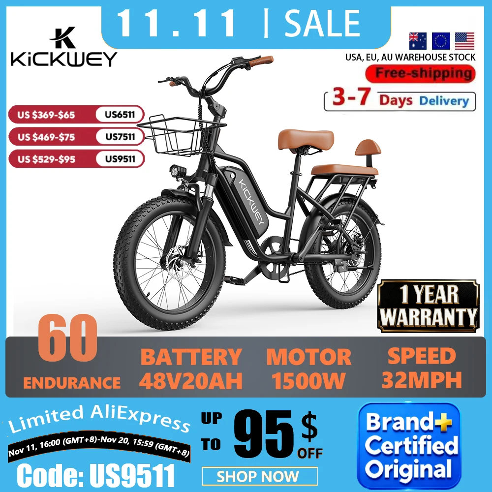 Electric Bike for Adults,20'' 1500W Peak Ebike, Up to 50 Miles 32MPH Electric Mountain Bike with 48V 20AH Removable Battery
Electric Bike for Adults,20'' 1500W Peak Ebike, Up to 50 Miles 32MPH Electric Mountain Bike with 48V 20AH Removable Battery