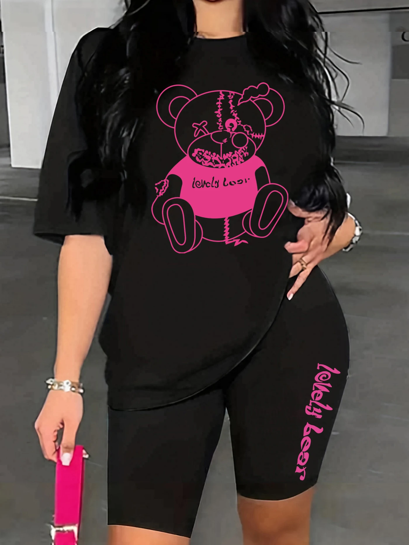 Bear Print Two-piece Set, Short Sleeve Crew Neck Casual T-Shirt & Shorts 2pcs Outfits For Summer & Spring, Women's Clothing
Bear Print Two-piece Set, Short Sleeve Crew Neck Casual T-Shirt & Shorts 2pcs Outfits For Summer & Spring, Women's Clothing