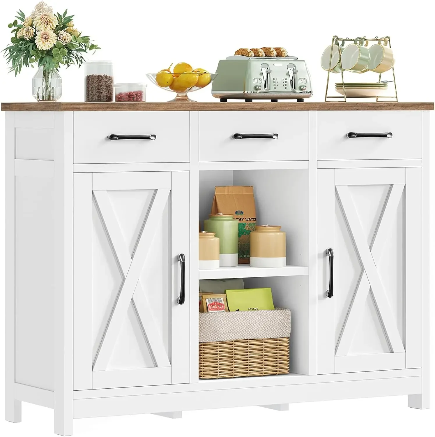 Storage Cabinet, Coffee Bar Cabinet with 3 Drawers, 2 Adjustable Shelves & 2 Doors, Buffet Cabinet, Kitchen Cabinet for Kitchen,
Storage Cabinet, Coffee Bar Cabinet with 3 Drawers, 2 Adjustable Shelves & 2 Doors, Buffet Cabinet, Kitchen Cabinet for Kitchen,