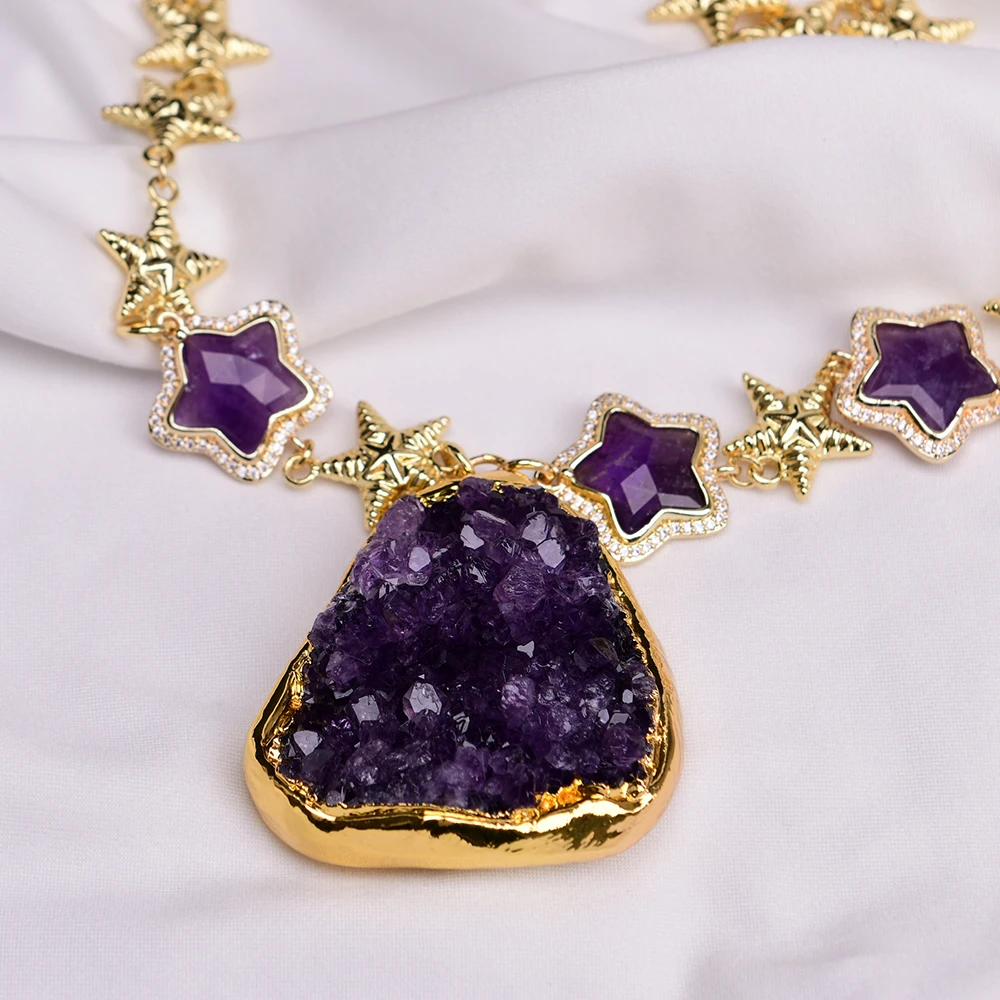 GG Fancy Urugual Original Amethyst Quartz Rough Nugget Pendant Stars Chain Women Gifts
GG Fancy Urugual Original Amethyst Quartz Rough Nugget Pendant Stars Chain Women Gifts