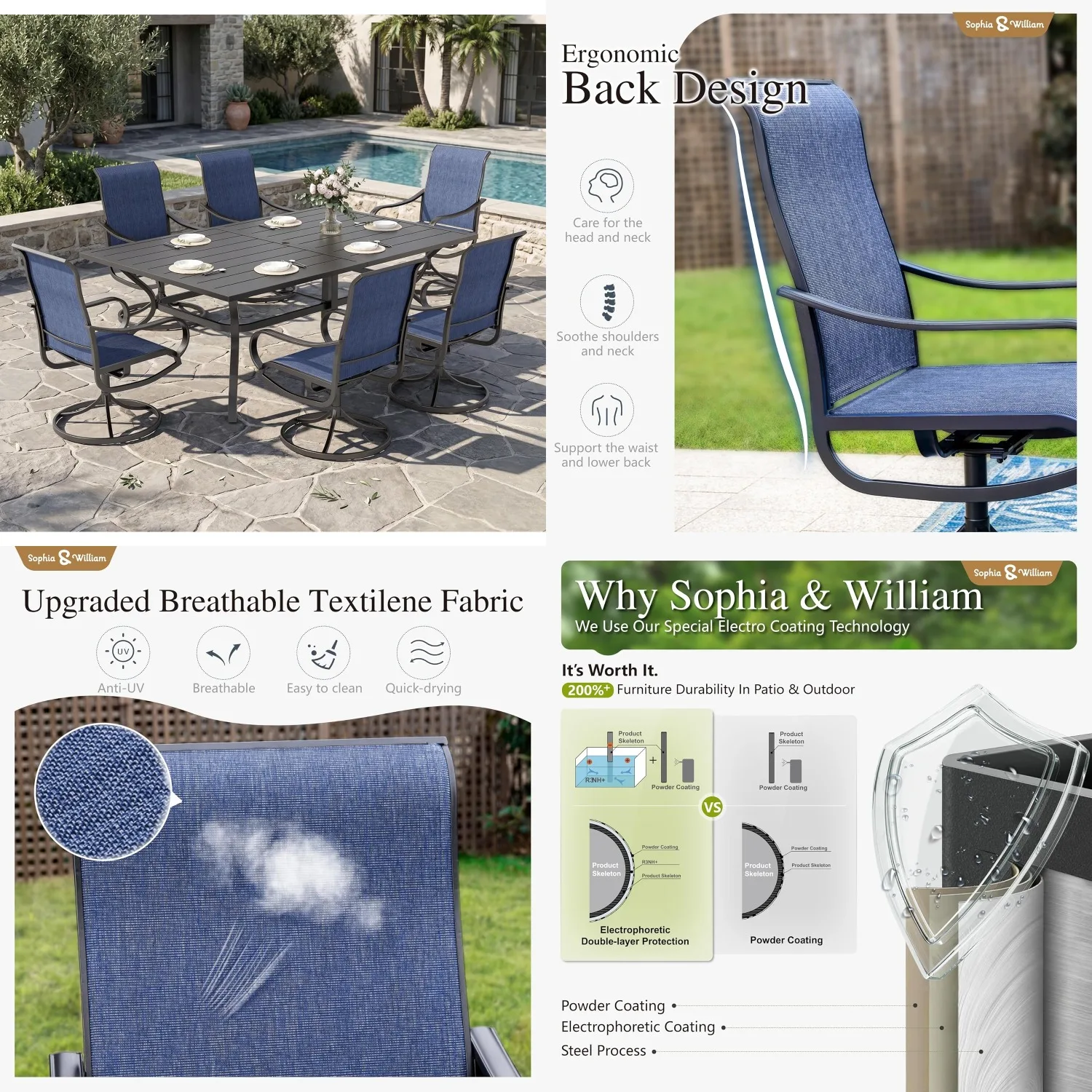 7pc Metal Outdoor Dining Set Swivel Chairs 60x38in Table Garden Pool All Weather, Customized
7pc Metal Outdoor Dining Set Swivel Chairs 60x38in Table Garden Pool All Weather, Customized