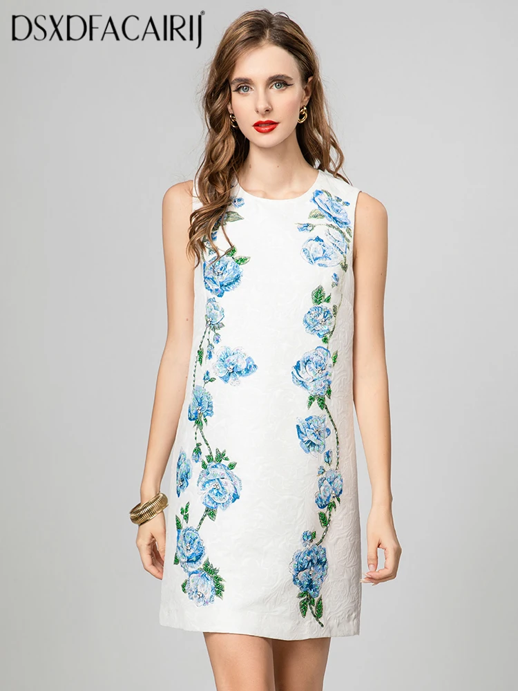 DSXDFACAIRIJ Women's O-Neck Sleeveless Beaded Jacquard Mini Dress Vintage Floral Print Summer Party Fashion Female
DSXDFACAIRIJ Women's O-Neck Sleeveless Beaded Jacquard Mini Dress Vintage Floral Print Summer Party Fashion Female