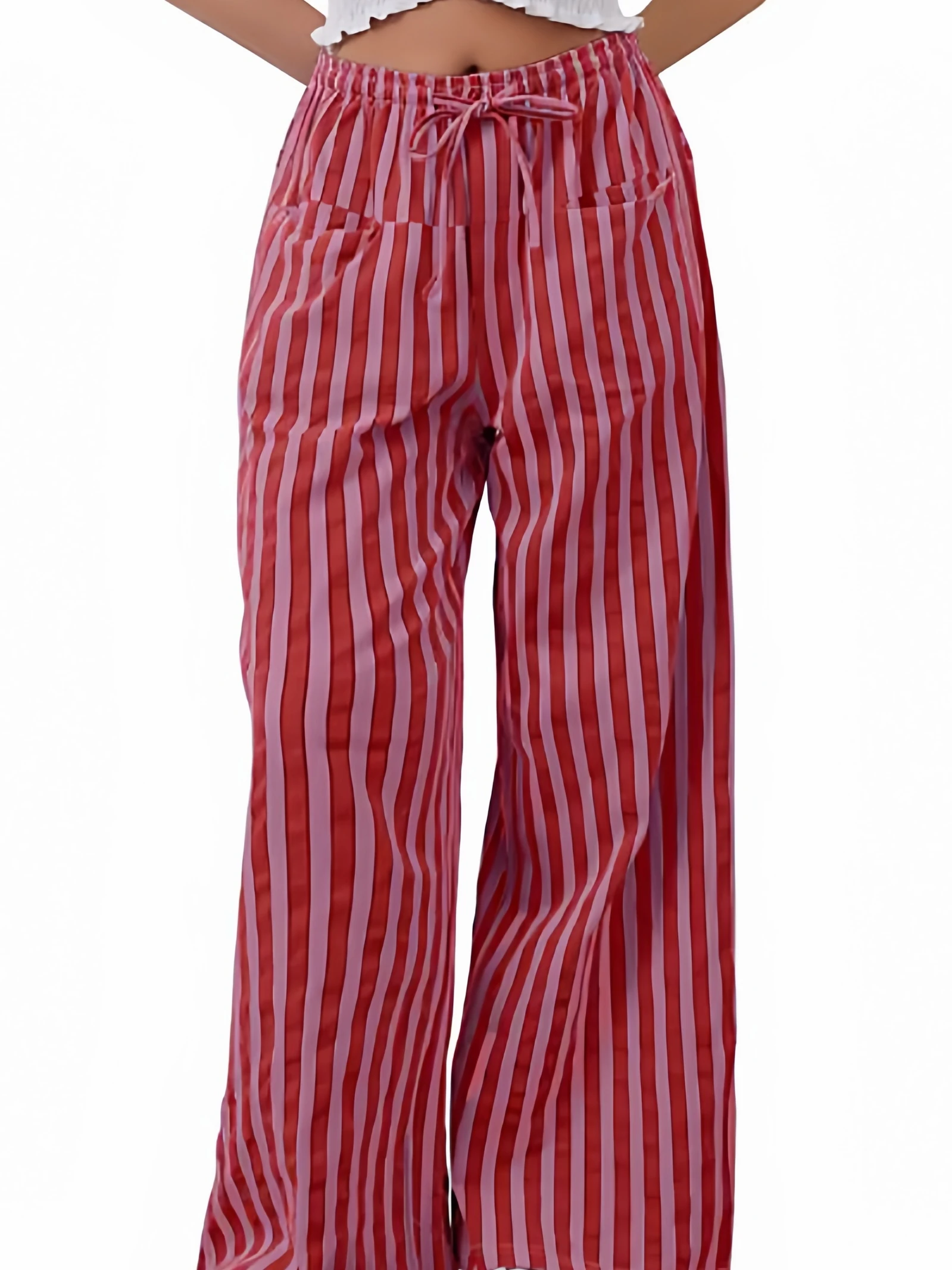 Casual Striped Drawstring Wide Leg Pants Women's Low Waist Straight Leg Pants Comfortable Loose Fit Trousers for Daily Wear
Casual Striped Drawstring Wide Leg Pants Women's Low Waist Straight Leg Pants Comfortable Loose Fit Trousers for Daily Wear