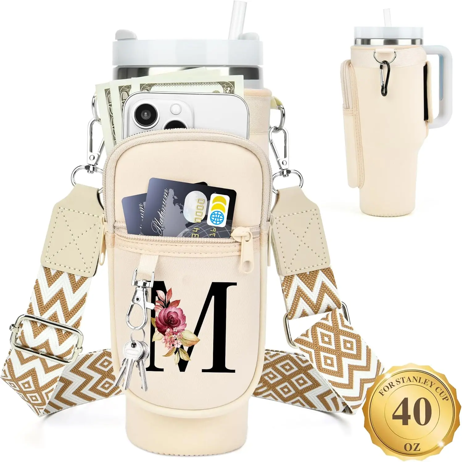 Personalized Water Bottle Holder with Strap for 40 oz Tumbler, Initial Design, Neoprene Carrier Bag with Phone Pocket, Gift for Women
Personalized Water Bottle Holder with Strap for 40 oz Tumbler, Initial Design, Neoprene Carrier Bag with Phone Pocket, Gift for Women