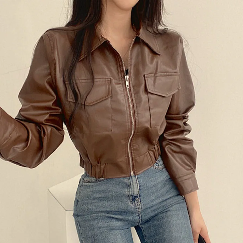 Chic Short Leather Jacket Women's Spring New Style Slimming Collar Outerwear Trendy Commute Style Loose Fit Splice
Chic Short Leather Jacket Women's Spring New Style Slimming Collar Outerwear Trendy Commute Style Loose Fit Splice