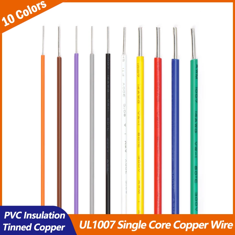 10Colors UL1007 Single Core Copper Wire 26 24 22 20 18 16 14AWG PVC Insulation Solid Tinned Plating Copper Electronic Cable Line
10Colors UL1007 Single Core Copper Wire 26 24 22 20 18 16 14AWG PVC Insulation Solid Tinned Plating Copper Electronic Cable Line