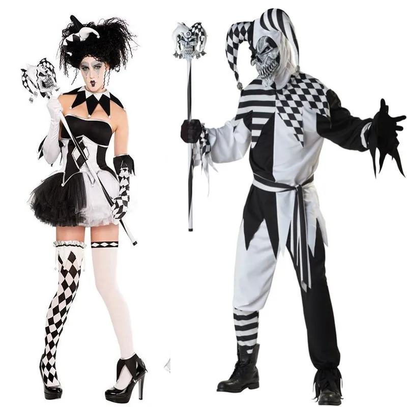 Stage Performance Jester Costume Couple Halloween Outfit Men's Women's Black White Clown Suit Adult Magic Performance Clothes
Stage Performance Jester Costume Couple Halloween Outfit Men's Women's Black White Clown Suit Adult Magic Performance Clothes