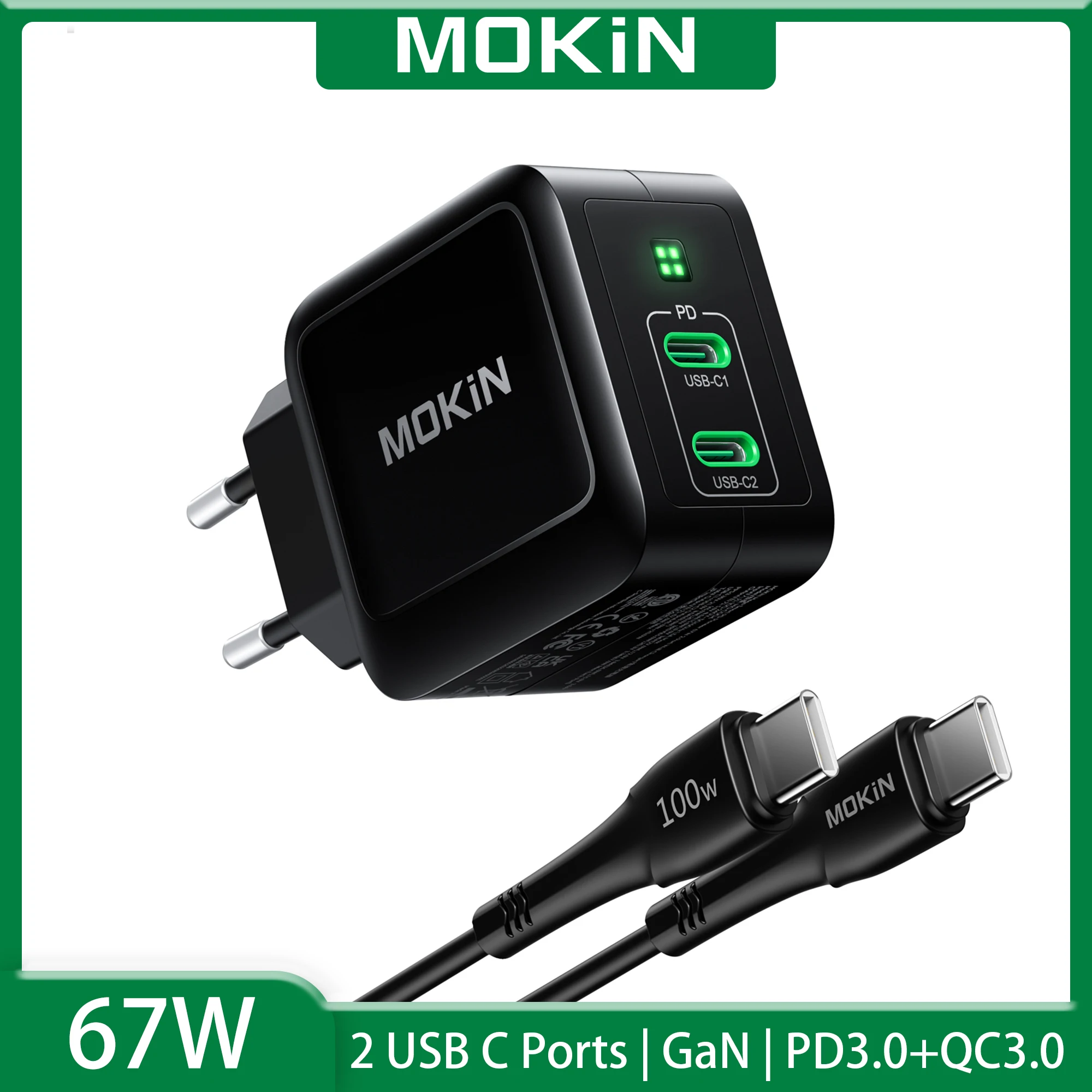 MOKiN 67W GaN Charger PD QC3.0 30W 25W Quick Charge 2-Port USB C to C Wall Charger For Macbook Xiaomi Samsung iPhone 16 Chager
MOKiN 67W GaN Charger PD QC3.0 30W 25W Quick Charge 2-Port USB C to C Wall Charger For Macbook Xiaomi Samsung iPhone 16 Chager