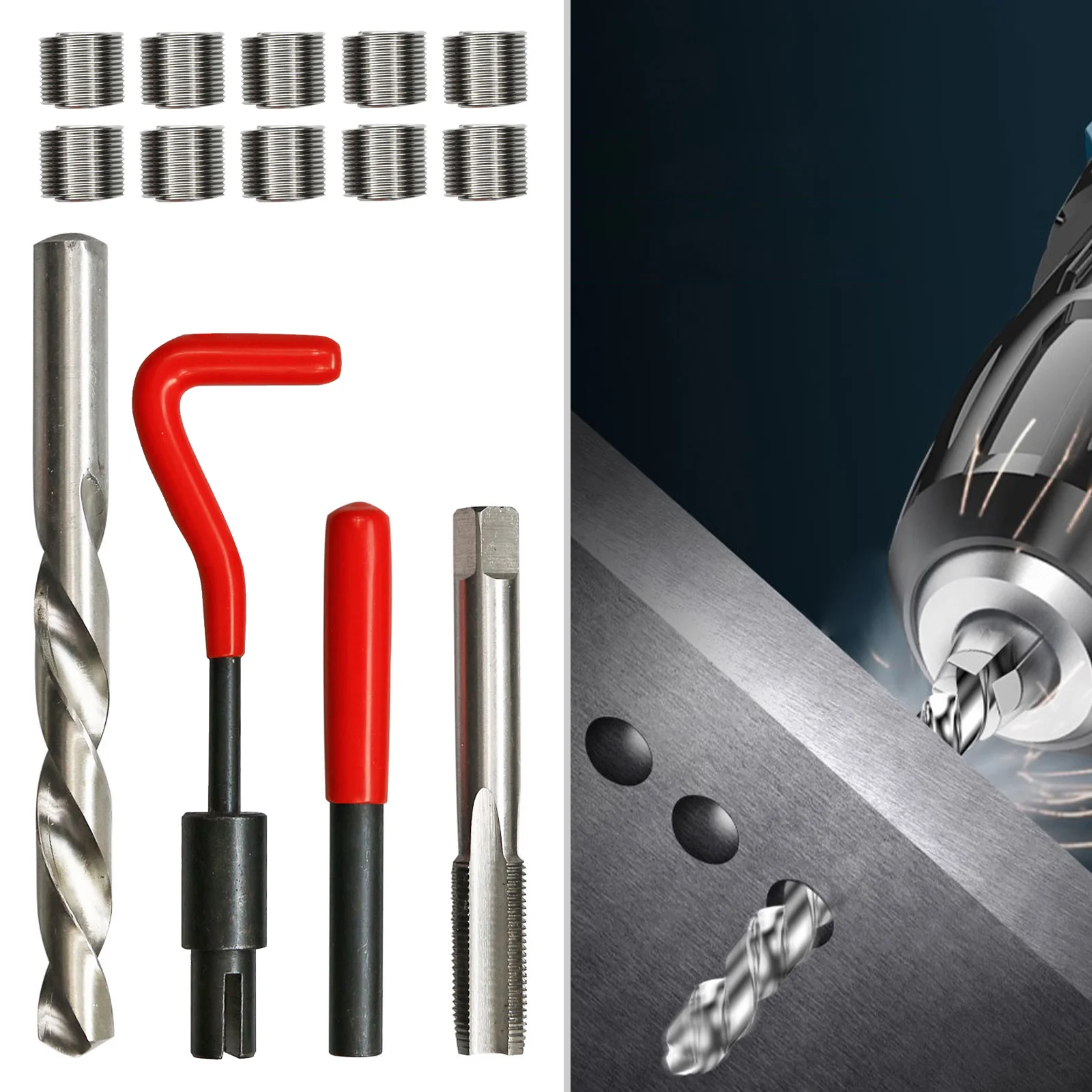 Thread Repair Tool Kit Recoil Repair Tool Drill Tap M14 x 1.5mm Metric Thread Repair Insert Kits Compatible Hand Tool Set
Thread Repair Tool Kit Recoil Repair Tool Drill Tap M14 x 1.5mm Metric Thread Repair Insert Kits Compatible Hand Tool Set