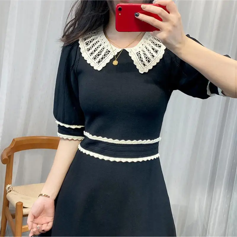 Vintage Hit Color For Women Elegant Luxury Knitted Dress For Women Peter Pan Collar Short Sleeve Slim Mini Party Dresses Clothes
Vintage Hit Color For Women Elegant Luxury Knitted Dress For Women Peter Pan Collar Short Sleeve Slim Mini Party Dresses Clothes