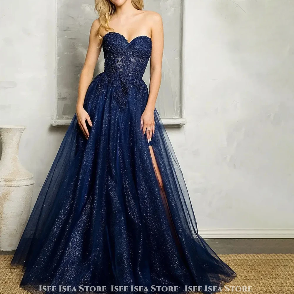 Royal Blue Women's Evening Dresses Sweetheart Tulle High Slit Ball Gown Glitter Prom Evening Gown vestidos de nlvia Customized
Royal Blue Women's Evening Dresses Sweetheart Tulle High Slit Ball Gown Glitter Prom Evening Gown vestidos de nlvia Customized