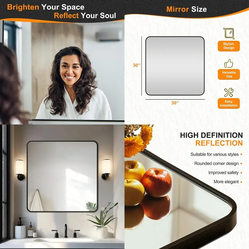 Зеркало для ванной 30x30 см в черной раме, высокой четкости, для горизонтального или вертикального монтажа
Зеркало для ванной 30x30 см в черной раме, высокой четкости, для горизонтального или вертикального монтажа