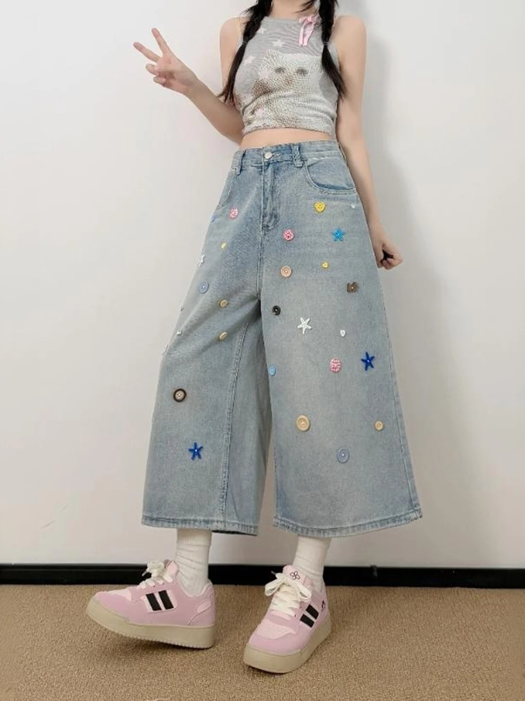 Button Wide Leg Straight Cut Jeans Women's plus Size High Waist Loose Fit mid Length Trousers Summer New Style
Button Wide Leg Straight Cut Jeans Women's plus Size High Waist Loose Fit mid Length Trousers Summer New Style