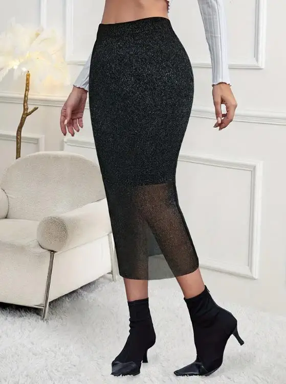 Autumn Fashion Semi Transparent Glitter Mesh Splicing Tight Fitting Hip Hugging Skirt for Women, Elegant and Sexy Half Skirt
Autumn Fashion Semi Transparent Glitter Mesh Splicing Tight Fitting Hip Hugging Skirt for Women, Elegant and Sexy Half Skirt