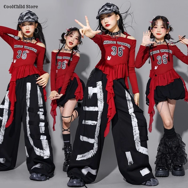 Girls K-pop Off Shoulder Crop Top Graffiti Cargo Pants Kids Hip Hop Streetwear Skirt Child Jazz Girl Group Dance Clothes Sets
Girls K-pop Off Shoulder Crop Top Graffiti Cargo Pants Kids Hip Hop Streetwear Skirt Child Jazz Girl Group Dance Clothes Sets