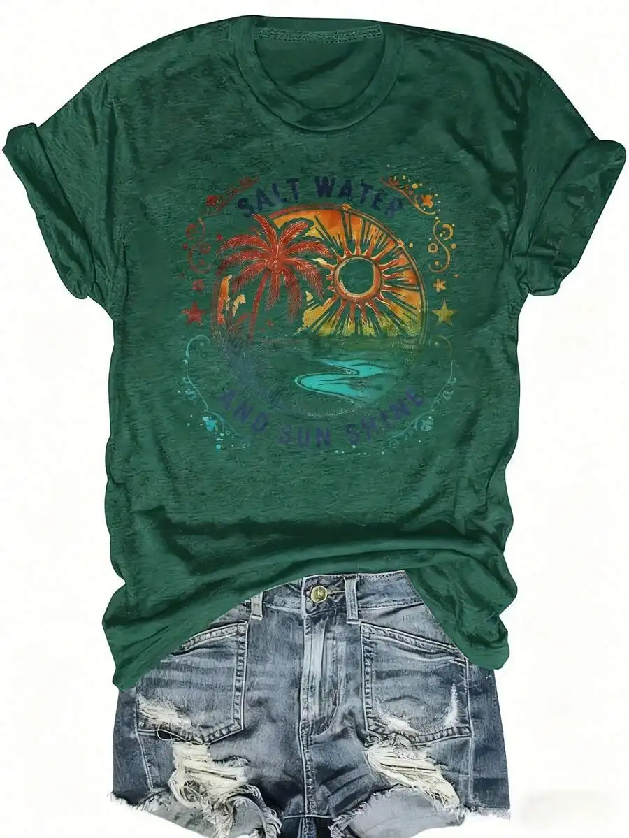 Tropical Sunset Palm Tree Graphic Tee Women Loose Fit Cotton Blend Summer T-Shirt
Tropical Sunset Palm Tree Graphic Tee Women Loose Fit Cotton Blend Summer T-Shirt