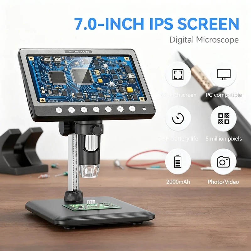7" LCD Coin Microscope 50X-1200X Magnifier 5MP HD Digital Microscope 8 LED Lights for Electronics Repair Soldring PC View Gifts
7" LCD Coin Microscope 50X-1200X Magnifier 5MP HD Digital Microscope 8 LED Lights for Electronics Repair Soldring PC View Gifts