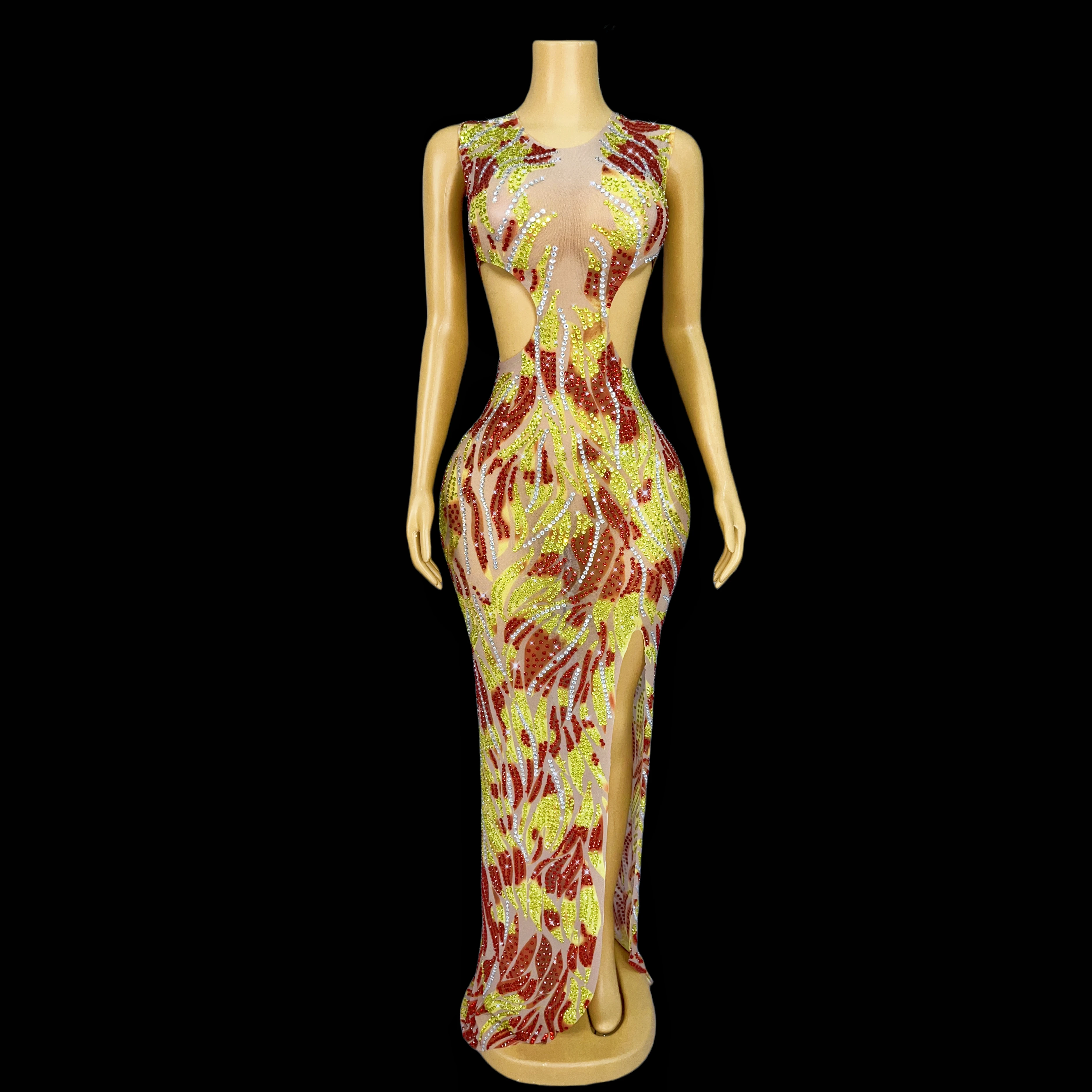 Specially designed shiny yellow red rhinestone hollow waist skirt evening ball costume red carpet stage costume Fenfei
Specially designed shiny yellow red rhinestone hollow waist skirt evening ball costume red carpet stage costume Fenfei