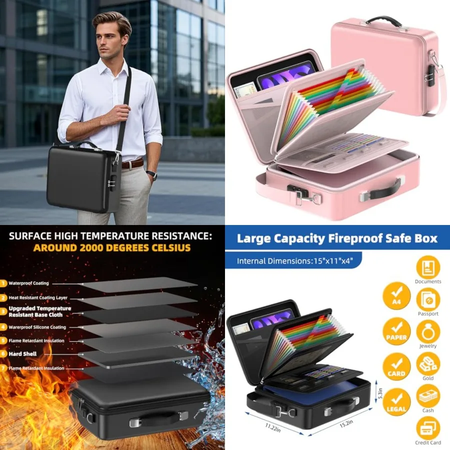 Fireproof Document Box with Lock, Durable Hard Case File Organizer Fire Safe Box, Hard-Shell Design Waterproof Fireproof Safe I
Fireproof Document Box with Lock, Durable Hard Case File Organizer Fire Safe Box, Hard-Shell Design Waterproof Fireproof Safe I